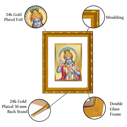 DIVINITI 24K Gold Plated Lord Vishnu Wooden Exquisite Photo Frame Idol for Home Decor, Puja Room, Table Top, Wall Hanging, Workshop, Luxurious Gift | DG103 Size 2 (22.6x18.4 CM)