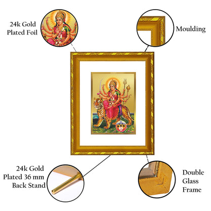 DIVINITI 24K Gold Plated Lord Durga Wooden Elegant Photo Frame Idol for Wall Hanging, Workshop, Table Top, Home Decor, Luxury Gift | DG103 Size 2 (22.6x18.4 CM)