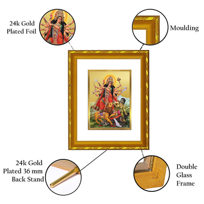 DIVINITI 24K Gold Plated Foil Durga Photo Frame for Home & Office Decor, Wall Hanging, Workshop, Table Top, Gift|DG103 Size 2 (22.6x18.4 CM)