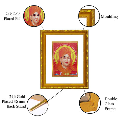 DIVINITI 24K Gold Plated Dayananda Saraswati Wooden Photo Frame Idol for Home Decor, Table Top, Wall Hanging, Workshop, Premium Gift | DG103 Size 2 (22.6x18.4 CM)