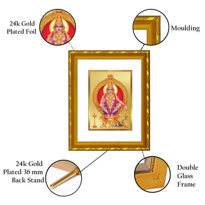 DIVINITI 24K Gold Plated Ayyappan Wooden Modern Photo Frame Idol for Puja Room, Home Wall Decor, Workshop, Table Top, Premium Gift | DG103 Size 2 (22.6x18.4 CM)