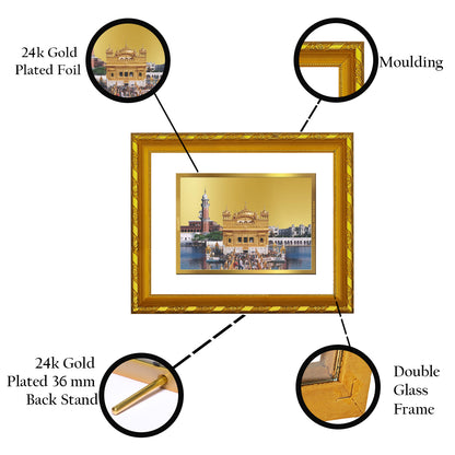 DIVINITI 24K Gold Plated Golden Temple Wooden Traditional Photo Frame Idol for Home Decor, Table Top, Wall Hanging, Workshop, Premium Gift | DG103 Size 2 (22.6x18.4 CM)