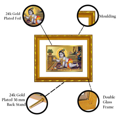 DIVINITI 24K Gold Plated Foil Laddu Gopal Photo Frame for Puja Room, Home Wall Decor, Workshop, Table Top, Premium Gift|DG103 Size 2 (22.6x18.4 CM)