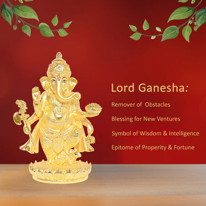 Diviniti 24K Gold Plated Ganesh Ji Idol Statue Exquisite Spiritual Blessing for Home, Office & Pooja Room Gift (19.5x13 CM)