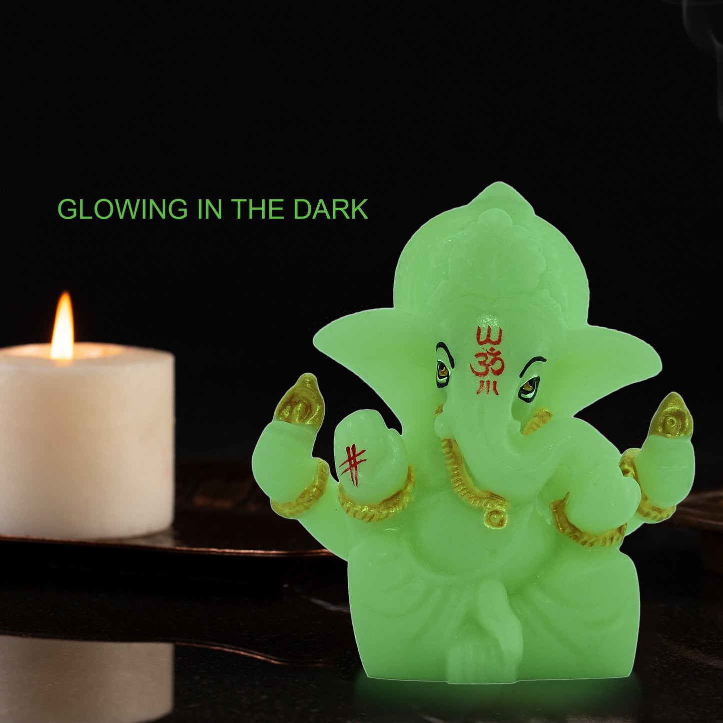 Diviniti Glowing Ganesha Idol for Car Dashboard Office Desk Puja Room Ganpati Idol for Home Decor Birthday Festivals Lord Ganesh Statue Figurine Gifting (5.5x5 CM)