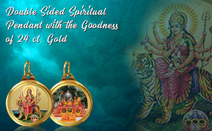 Diviniti 24K Gold Plated Goddess Durga & Mata Ka Darbar 28MM Double Sided Pendant For Men, Women & Kids