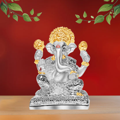 Diviniti 999 Silver Plated Ganpati Idol Statue Divine Symbol of Wisdom and Prosperity for Home Office Décor, Puja Room, Tabletop Gift (10x7.5 CM)