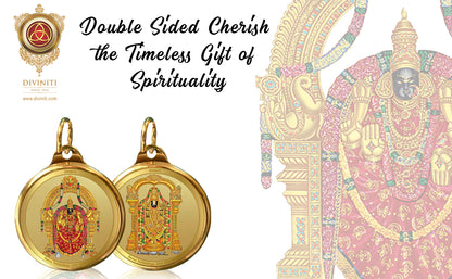 Diviniti 24K Gold Plated Padmawati & Balaji 28MM Double Sided Pendant For Men, Women & Kids