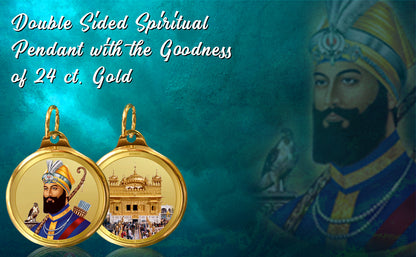 Diviniti 24K Double sided Gold Plated Pendant Guru Gobind Singh  & Golden Temple|28 MM Flip Coin (1 PCS)