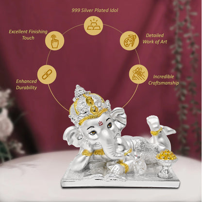 Diviniti 999 Silver-Plated Bal Ganesha Statue Delightful & Blessing for Home Décor Office Tabletop, Pooja Room (12x14 CM)