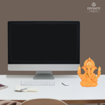 Diviniti 24K Gold Plated Resin Lord Ganesha Idol for Car Dashboard Tabletop For Home Decor Mandir Puja Gift Orange (8.4x4.2cm)