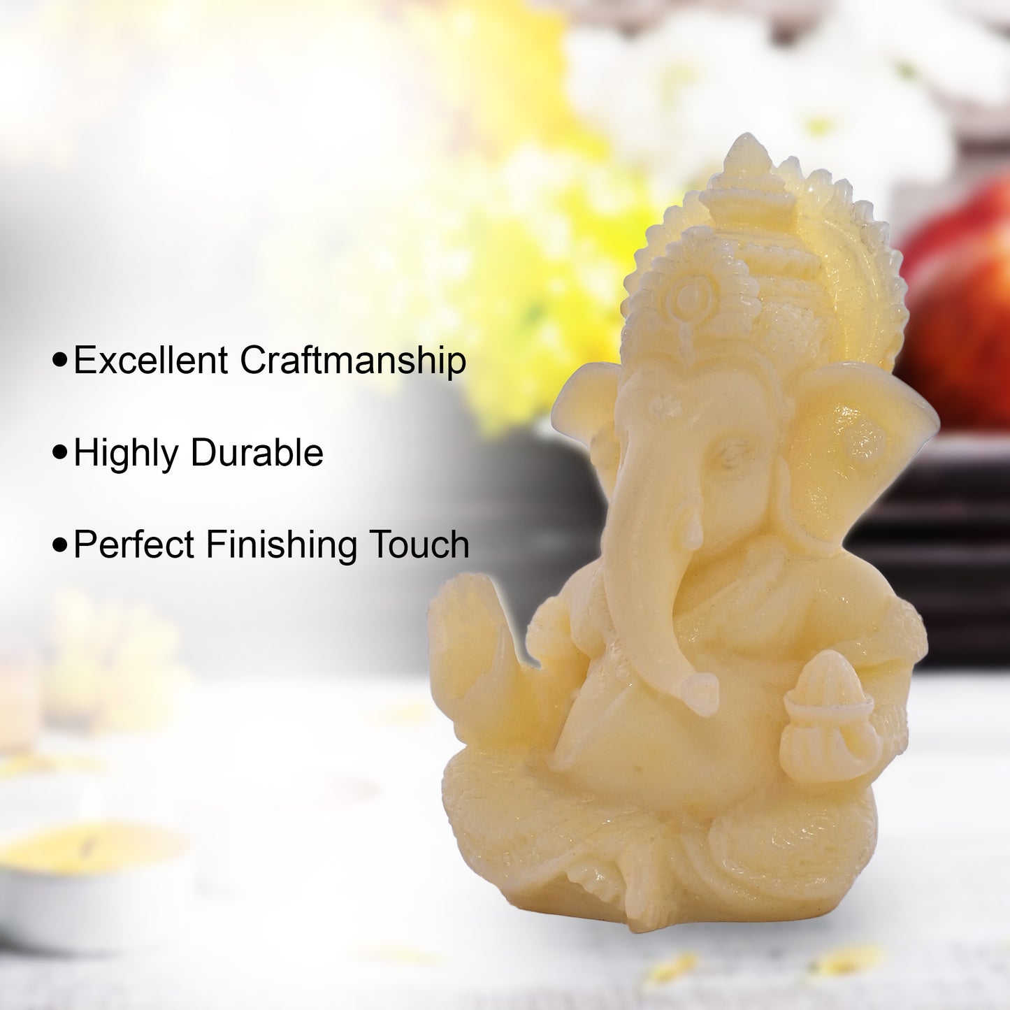 Diviniti Ganesha Idol for Car Dashboard Office Desk Puja Room Ganpati Idol for Home Decor Birthday Festivals Lord Ganesh Statue Figurine Gifting (8x5 CM)