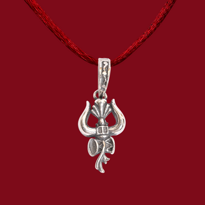 DIVINITI 925 Pure Silver Om with Damru Pendant for Men, Women & Kids Divine God Pendant for Birthday, Anniversary, Special Occasion Gift (1.6x1 cm, 3g)