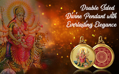 Diviniti 24K Gold Plated Goddess Durga & Yantra 22MM Double Sided Pendant For Men, Women & Kids