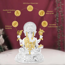 Load image into Gallery viewer, DIVINITI 999 Silver Plated Ganesha Idol | Exquisite Divine Statue for Home Decor, Office Table Top, Pooja Room &amp; Gift (14.5X11.5CM)
