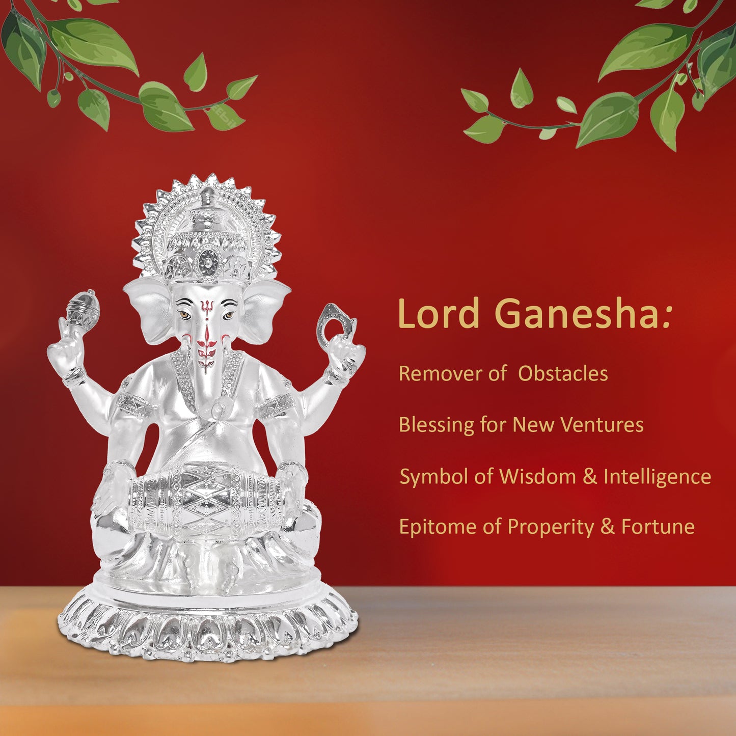 DIVINITI 999 Silver Plated Ganesh Idol Statue Radiate Prosperity and Blessings for Home Office Décor Puja Room Gift (15x12 CM)