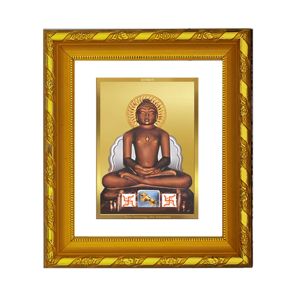 DIVINITI 24K Gold Plated Foil Mahavira Religious Photo Frame for Home Wall Decor, Worship DG 103 Size 1 (15.3x14.9 CM)