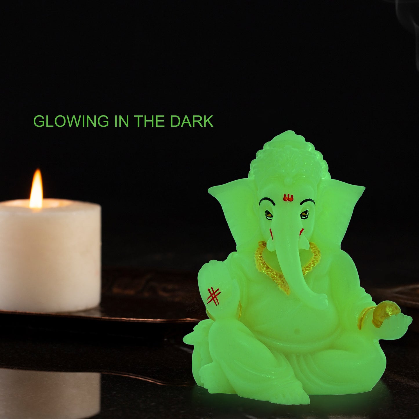 Diviniti Glowing Ganesha Idol for Car Dashboard Office Desk Puja Room Ganpati Idol for Home Decor Birthday Festivals Lord Ganesh Statue Figurine Gifting (7x5.5 CM)