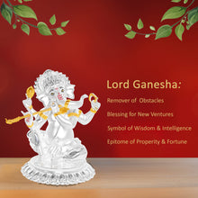 Load image into Gallery viewer, Diviniti 999 Silver Plated Lord Ganesha Idol Statue Elegant Spiritual Décor for Home &amp; Office Pooja Room Accent Gift (15.5x14 CM)
