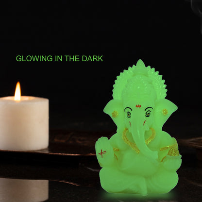 Diviniti Glowing Ganesha Idol for Car Dashboard Office Desk Puja Room Ganpati Idol for Home Décor Birthday Festivals Lord Ganesh Statue Figurine Gifting (8x5 CM)