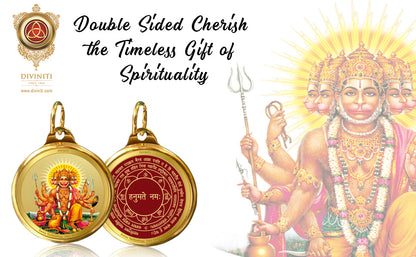 Diviniti 24K Gold Plated Lord Panchmukhi Hanuman & Yantra 28MM Double Sided Pendant For Men, Women & Kids