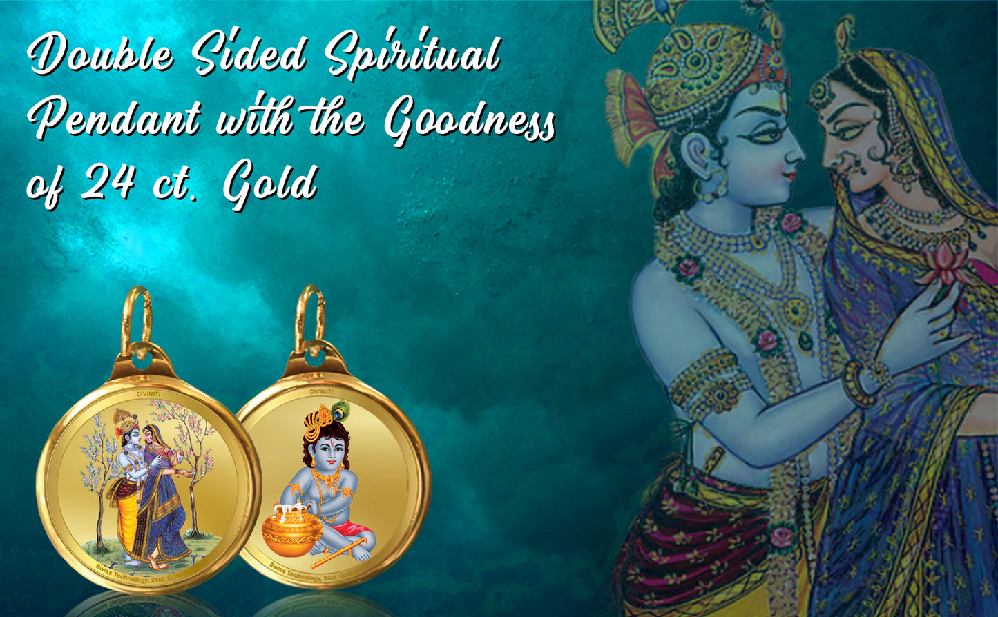 Diviniti 24K Gold Plated Radha Krishna & Bal Gopal 22MM Double Sided Pendant For Men, Women & Kids