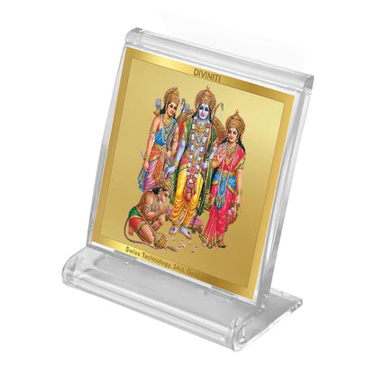 Diviniti 24K Gold Plated Ram Darbar Acrylic Frame for Car Dashboard, Home Decor, Tabletop, Puja Room, Festival Gift ACF3A (5.8x4.8 CM)