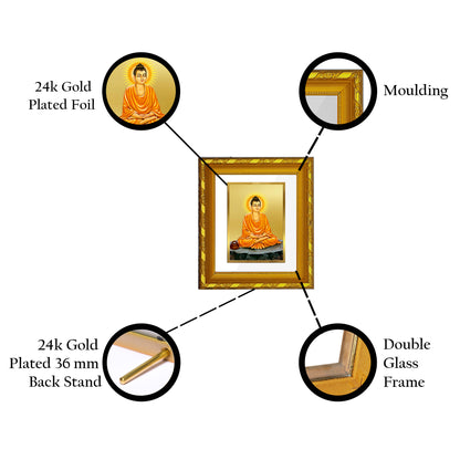 DIVINITI 24K Gold Plated Foil Buddha Religious Photo Frame for Home Decor, Office, TableTop DG 103 Size 1 (15.3x14.9 CM)