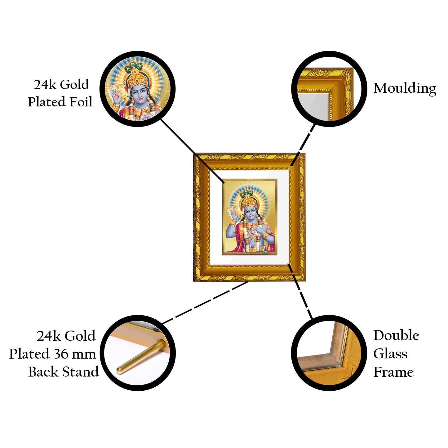 DIVINITI 24K Gold Plated Foil Vishnu Ji Photo Frame for Home Wall Decor, Luxury Gift, Puja DG 103 Size 1 (15.3x14.9 CM)