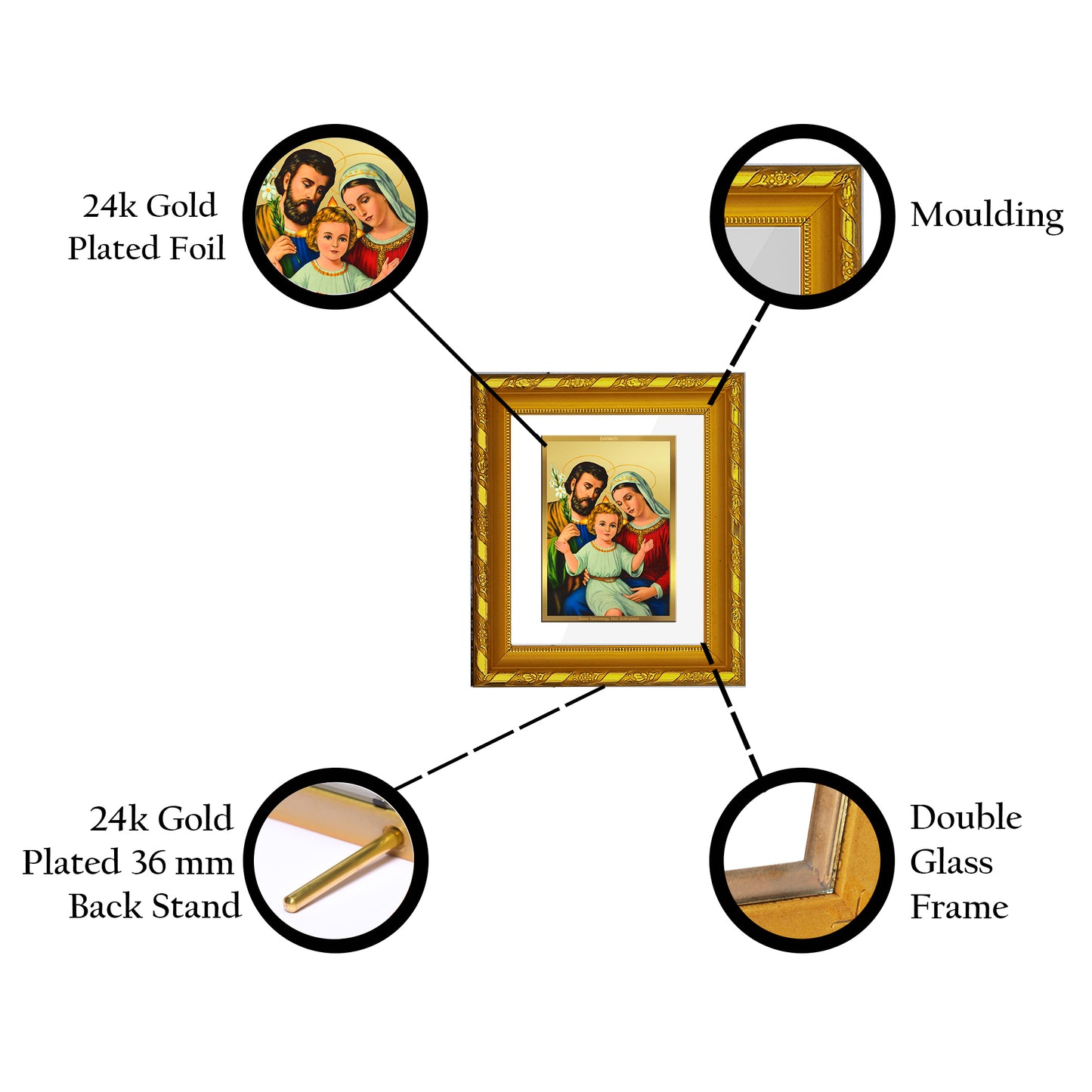 DIVINITI 24K Gold Plated Foil Holy Family Wall Photo Frame for Home Decor, Exclusive Gift DG 103 Size 1 (15.3x14.9 CM)