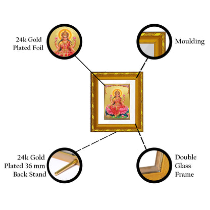 DIVINITI 24K Gold Plated Foil Lakshmi Mata Photo Frame for Home Decor, Worship, Wealth DG 103 Size 1 (15.3x14.9 CM)