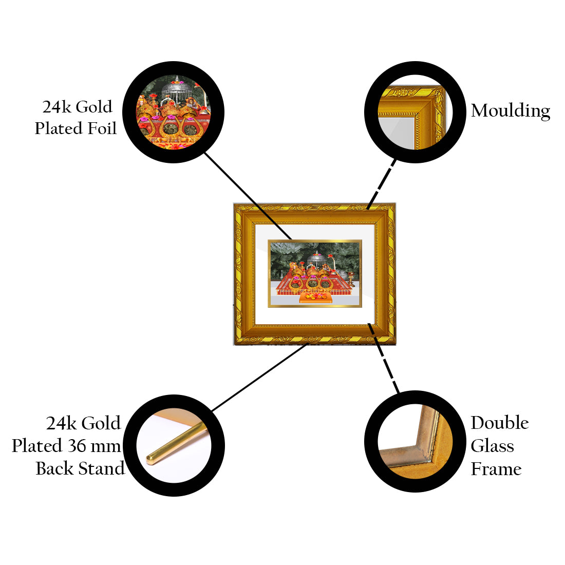 DIVINITI 24K Gold Plated Foil Mata Ka Darbar Wall Photo Frame for Home Decor, Navratri Gift DG 103 Size 1 (15.3x14.9 CM)