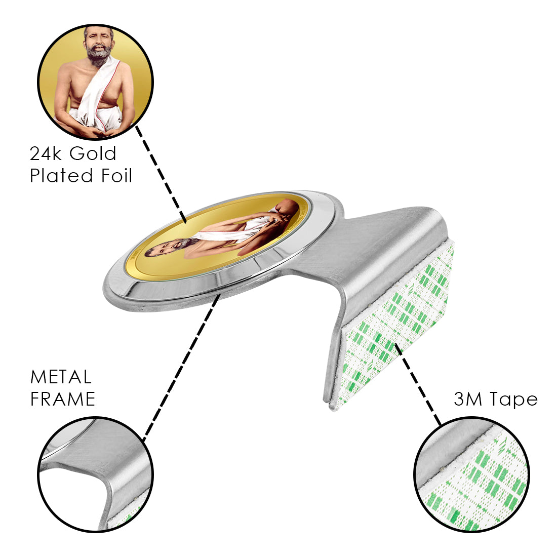 Diviniti 24K Gold Plated Ramakrishna Paramahansa Frame for Car Dashboard, Home Decor, Worship, Tabletop & Festival Gift MCF1CR (6.2x4.5 CM)
