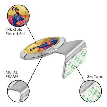 Diviniti 24K Gold Plated Guru Gobind Singh Frame for Car Dashboard, Home Decor, Worship, Tabletop & Festival Gift MCF1CR (6.2x4.5 CM)