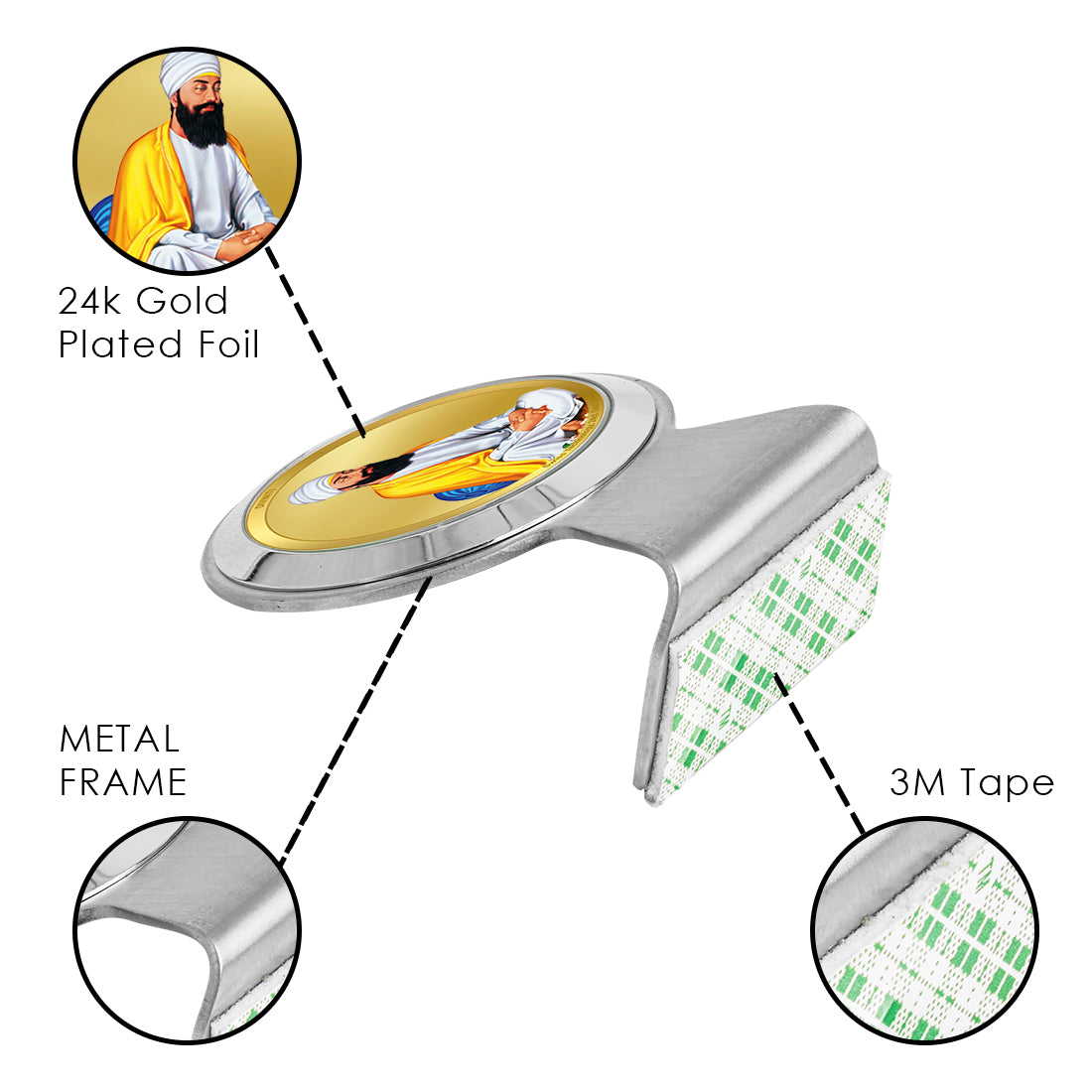 Diviniti 24K Gold Plated Guru Tegh Bahadur Frame for Car Dashboard, Home Decor, Worship, Tabletop & Festival Gift MCF1CR (6.2x4.5 CM)