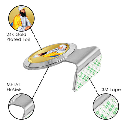 Diviniti 24K Gold Plated Guru Tegh Bahadur Frame for Car Dashboard, Home Decor, Worship, Tabletop & Festival Gift MCF1CR (6.2x4.5 CM)