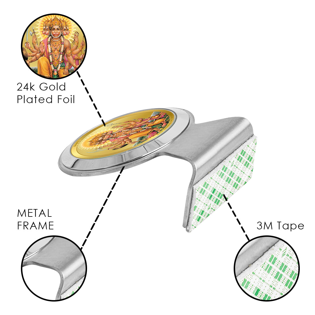 Diviniti 24K Gold Plated Panchmukhi Hanuman Frame for Car Dashboard, Home Decor, Worship, Tabletop & Festival Gift MCF1CR (6.2x4.5 CM)