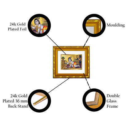 DIVINITI 24K Gold Plated Foil Laddu Gopal Photo Frame for Home Wall Decor, Housewarming DG 103 Size 1 (15.3x14.9 CM)