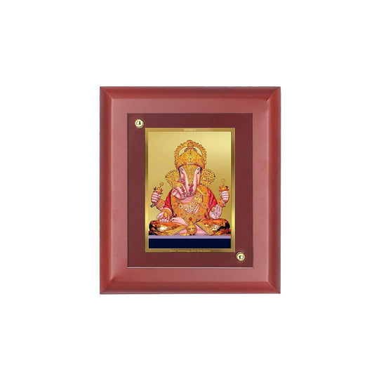 Diviniti 24K Gold Plated Foil Dagadu Ganesha Wall Photo Frame Home & Office Decor, Tabletop, Puja Room, Workshop, Gift Items | MDFS2 (20x16 CM)