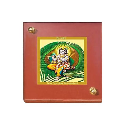 Diviniti 24K Gold Plated Krishna Frame For Car Dashboard, Home Decor, Table Top, Puja (5.5 x 6.5 CM)