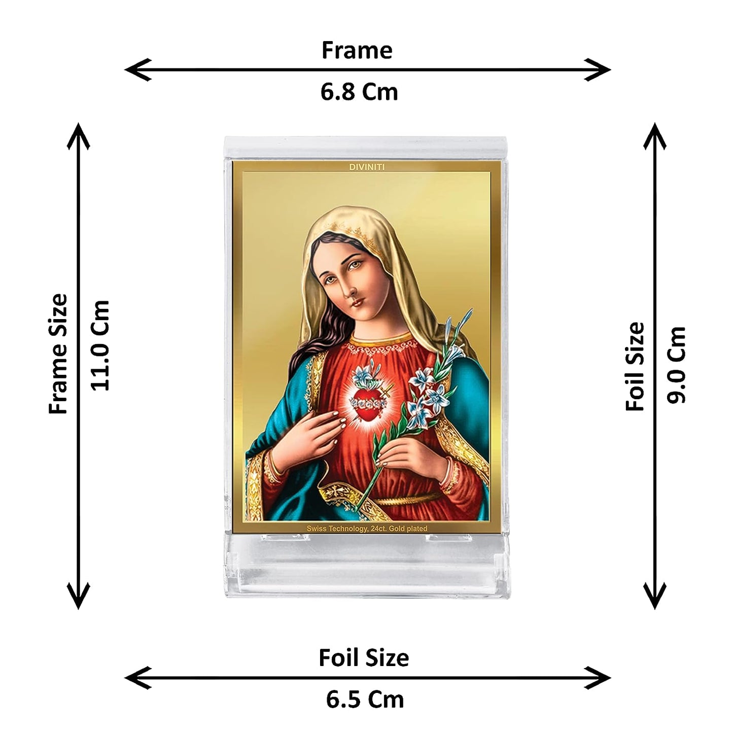 DIVINITI 24K Gold Plated Mother Mary Frame For Car Dashboard, Home Decor, Festival Gift (ACF 3)(11 x 6.8 CM)