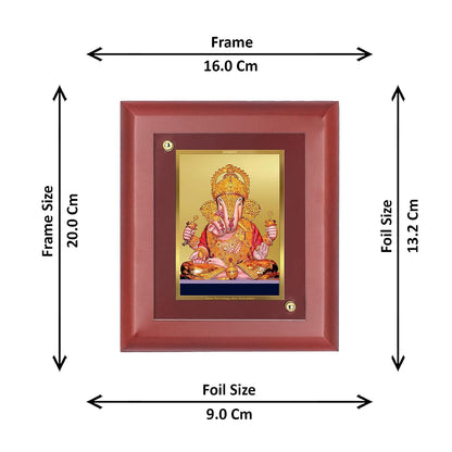 Diviniti 24K Gold Plated Foil Dagadu Ganesha Wall Photo Frame Home & Office Decor, Tabletop, Puja Room, Workshop, Gift Items | MDFS2 (20x16 CM)