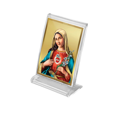 DIVINITI 24K Gold Plated Mother Mary Frame For Car Dashboard, Home Decor, Festival Gift (ACF 3)(11 x 6.8 CM)