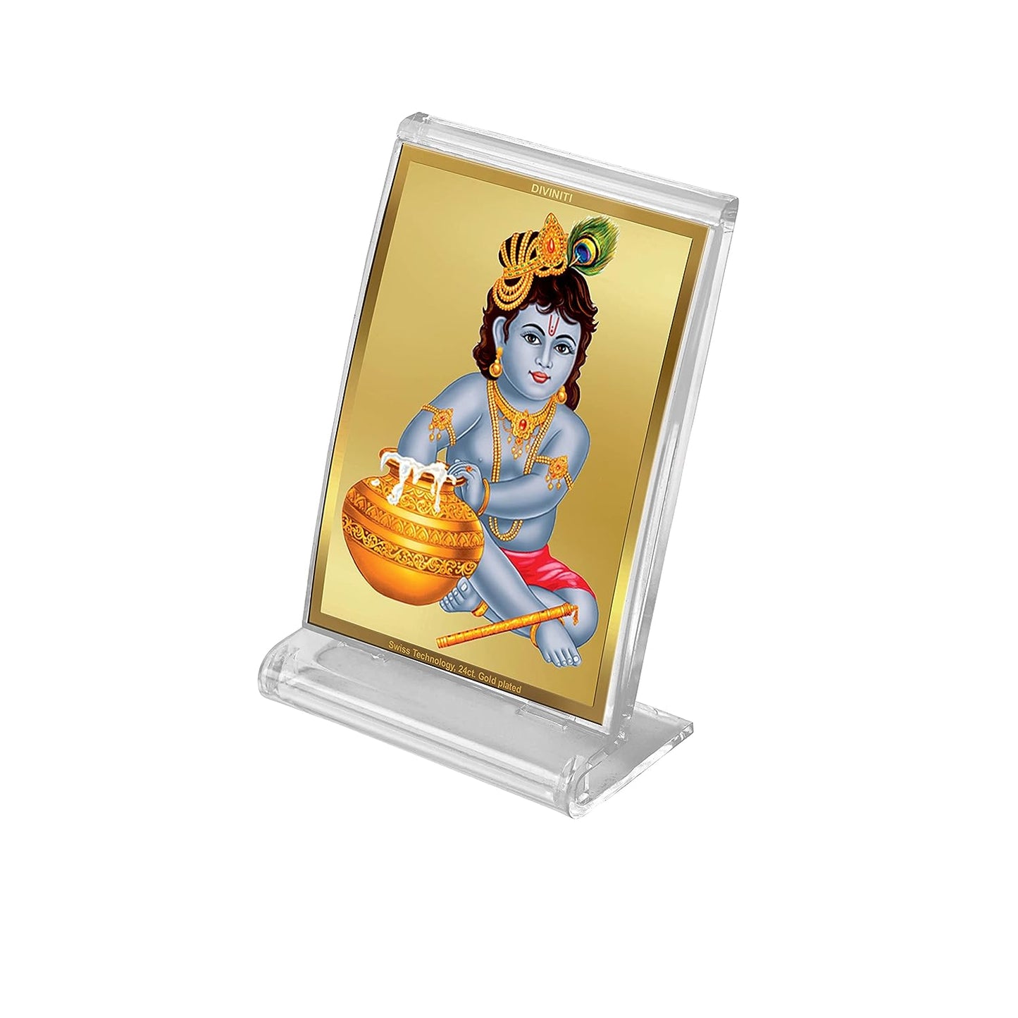 Diviniti 24K Gold Plated Bal Gopal Frame For Car Dashboard, Home Decor, Housewarming Gift (11 x 6.8 CM)