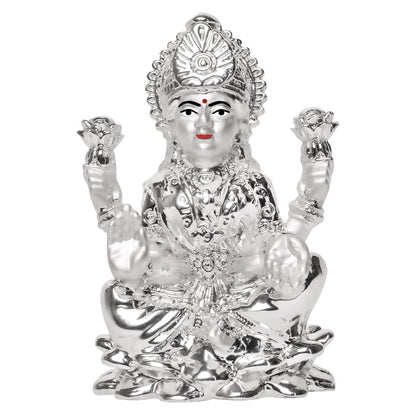 DIVINITI 999 Silver Plated Goddess Laxmi Mata Idol Statue For Home Decor, Tabletop, Puja Room, Workshop (6.5x4.2 CM)