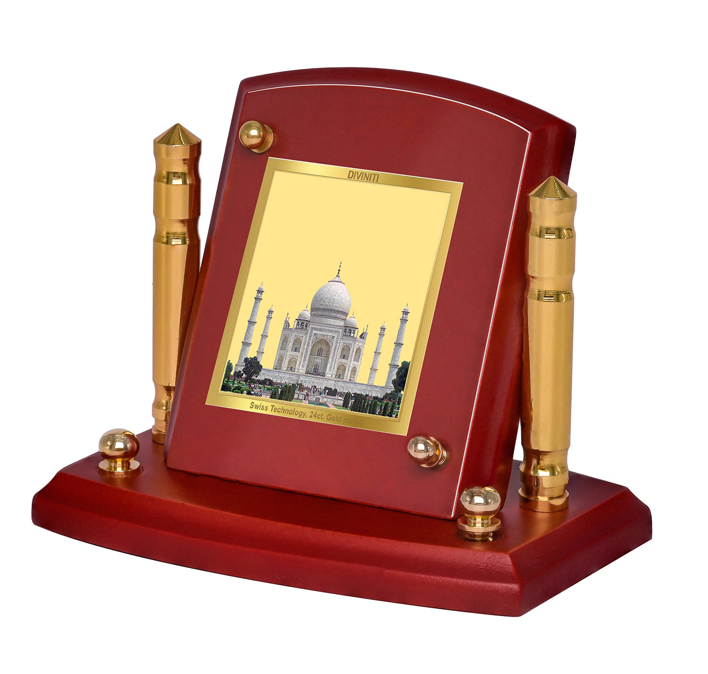 Diviniti 24K Gold Plated Taj Mahal Photo Frame for Car Dashboard, Home Decor, Tabletop, Puja Room, Showpiece and Gift  MDF1BP+ (6.5x5.5 CM)