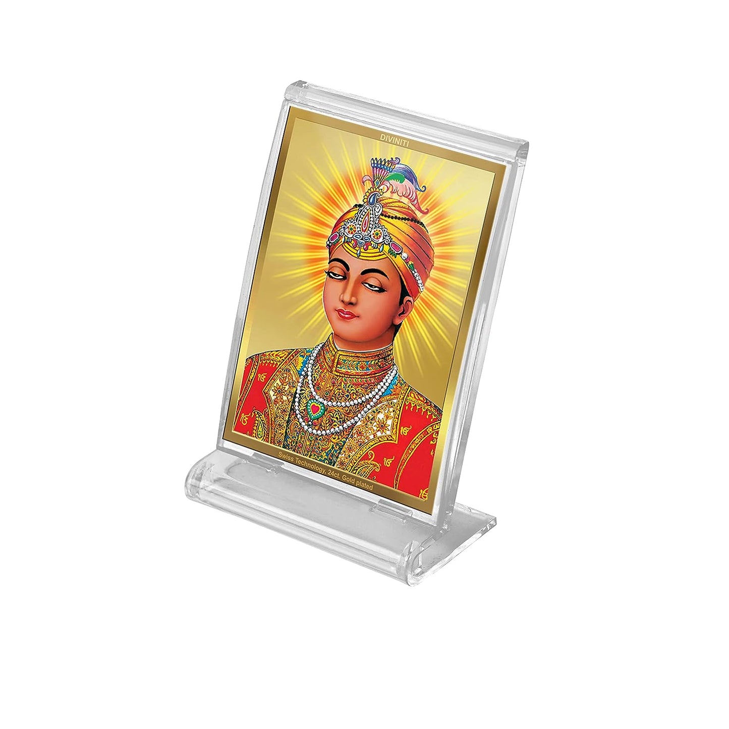 Diviniti 24K Gold Plated Guru Harkrishan Frame For Car Dashboard, Home Decor, Table (11 x 6.8 CM)