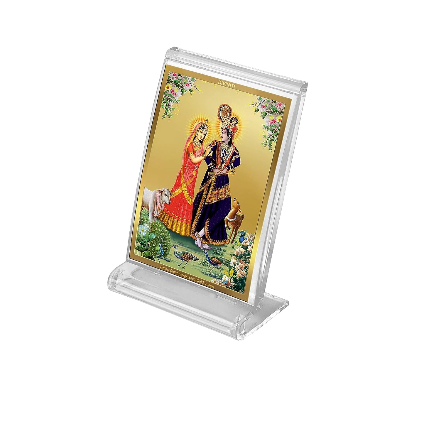 Diviniti 24K Gold Plated Radha Krishna Frame For Car Dashboard, Home Decor, Table Top, Puja, Gift (11 x 6.8 CM)