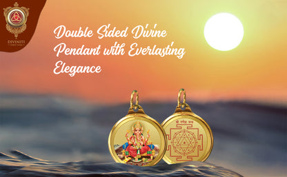 Diviniti 24K Double sided Gold Plated Pendant Ganesha & Yantra|22 MM Flip Coin