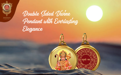 Diviniti 24K Gold Plated Hanuman & Yantra 22MM Double Sided Pendant For Men, Women & Kids